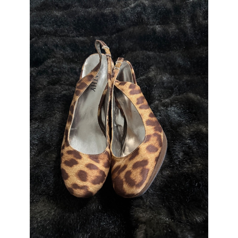 Kathy Leopard Print Slingback Platform Pumps Animal Print Stiletto Heels 7.5